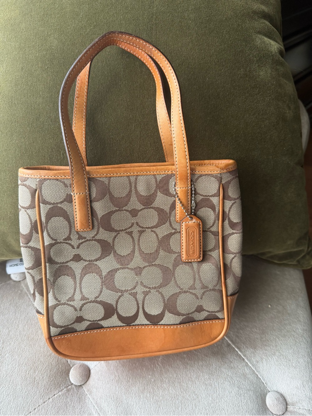 Coach Tan and Khaki Signature Canvas Tote